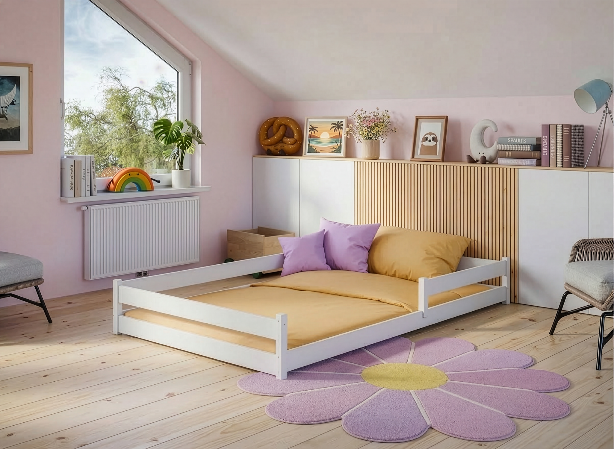 ZOFIA 120x200 białe łóżko montessori podłogowe dziecięce Lano Meble