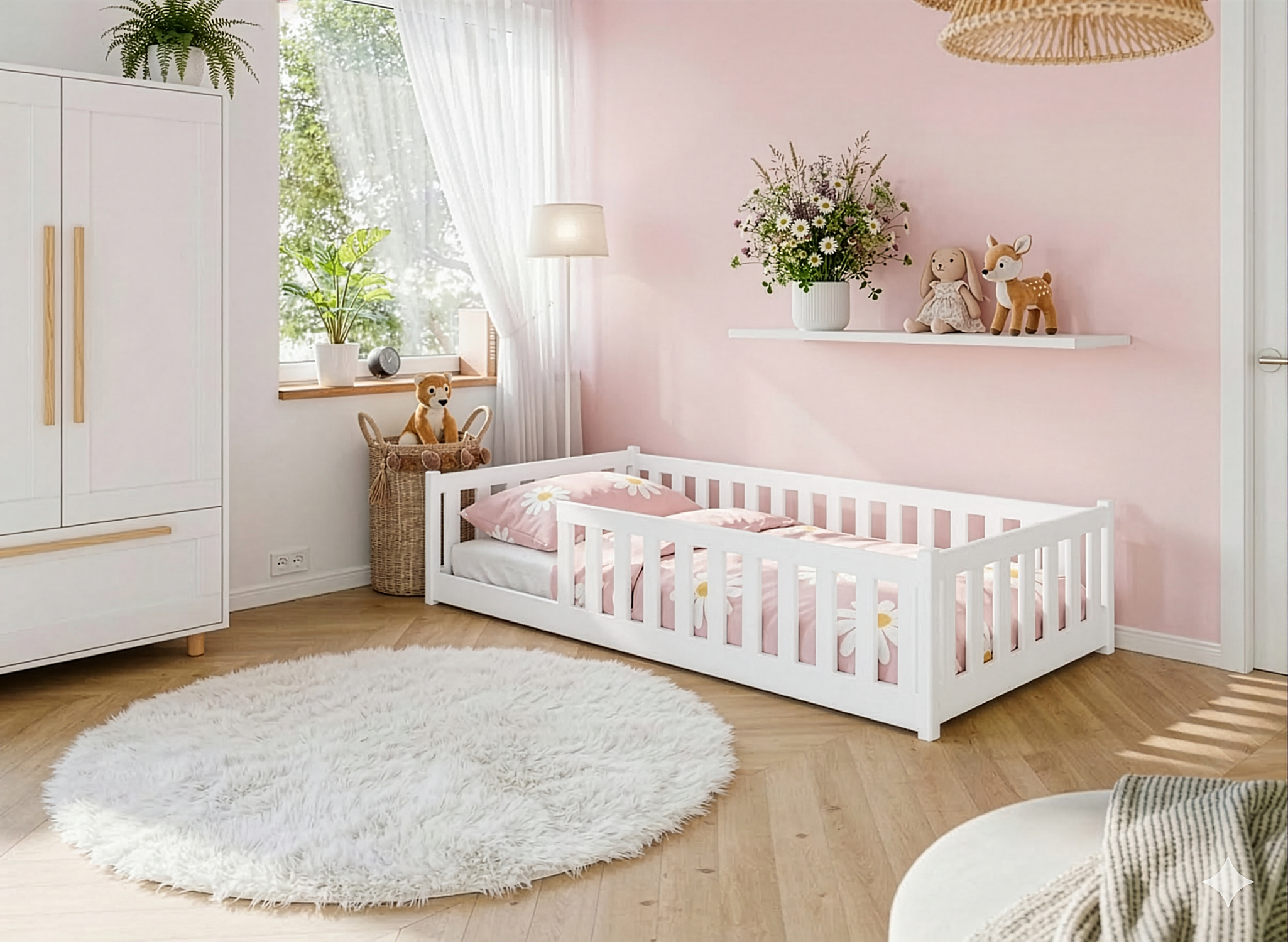 BELLA 90x200 białe łóżko montessori podłogowe dziecięce Lano Meble