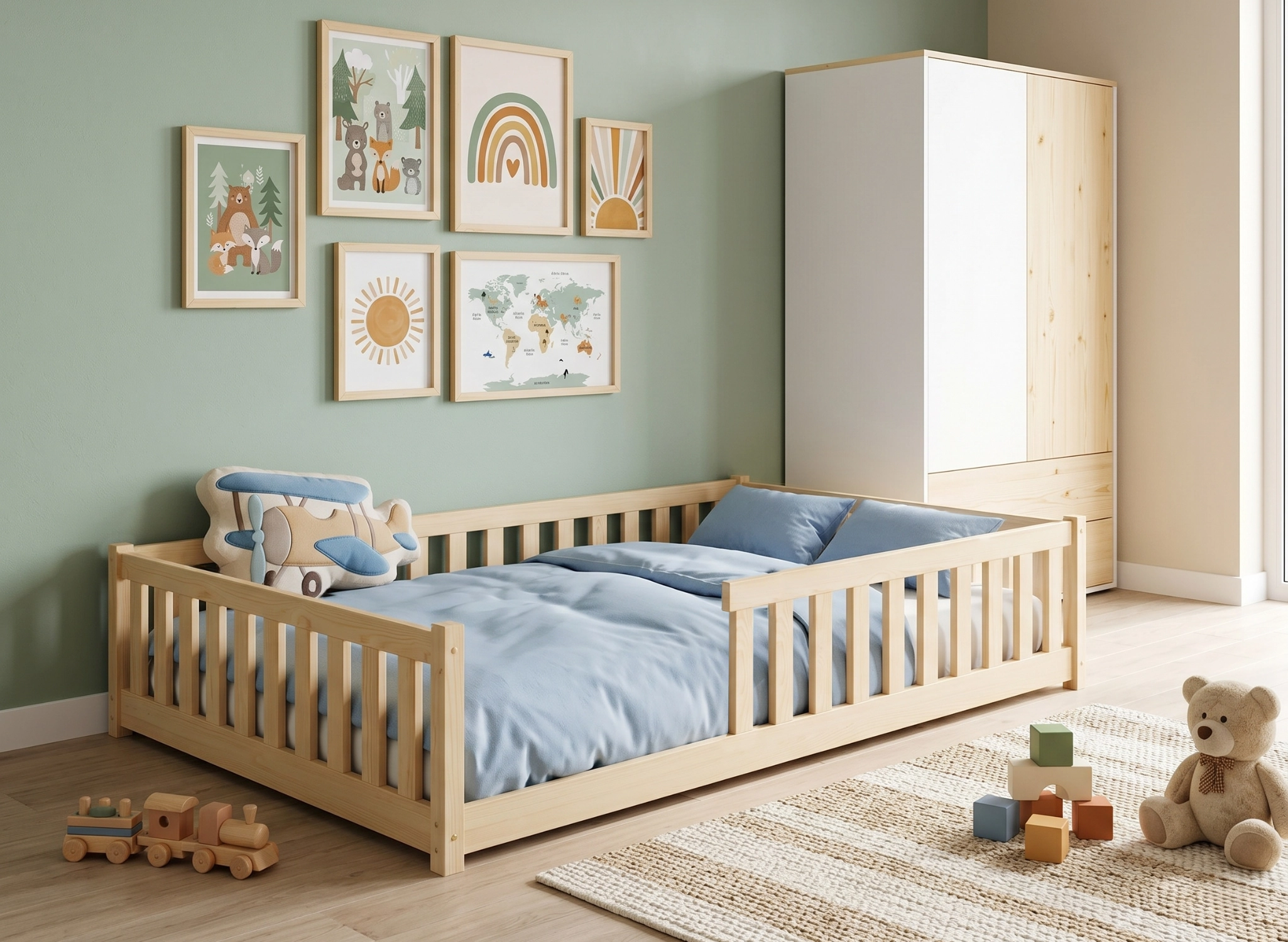 MATI 140x200 sosna łóżko montessori podłogowe dziecięce Lano Meble